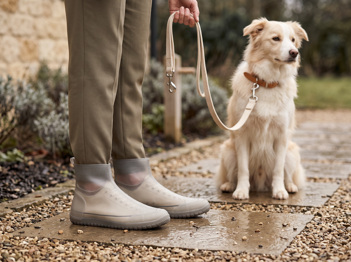 On over your shoes, off at the door.