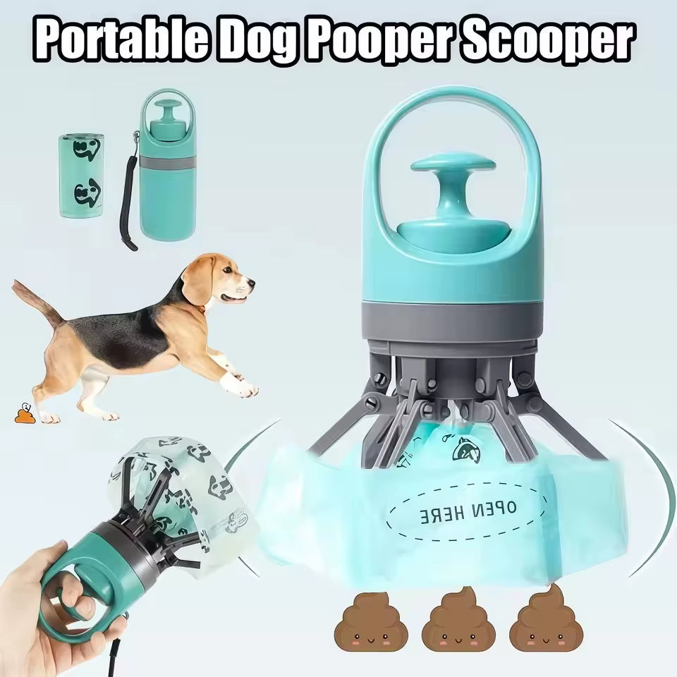 Portable Dog Pooper Scooper, Pet Waste Pick-Up, Outdoor Cleaner, Built-In Garbage Bag, Handheld Pet Poop Grabber,No Touch Design