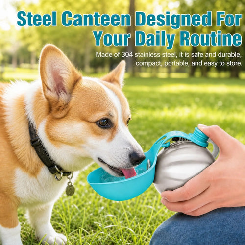 1Pc Portable 285Ml Pet Water Bottle Stainless Steel Water Bottle with Silicone Bowl Outdoor Travel Gift for Dog Cat Pet Lovers