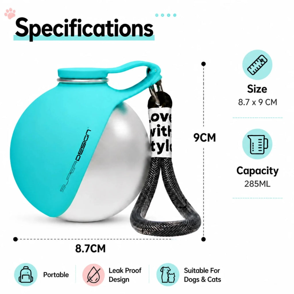 1Pc Portable 285Ml Pet Water Bottle Stainless Steel Water Bottle with Silicone Bowl Outdoor Travel Gift for Dog Cat Pet Lovers