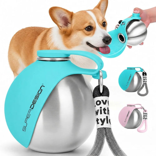 1Pc Portable 285Ml Pet Water Bottle Stainless Steel Water Bottle with Silicone Bowl Outdoor Travel Gift for Dog Cat Pet Lovers