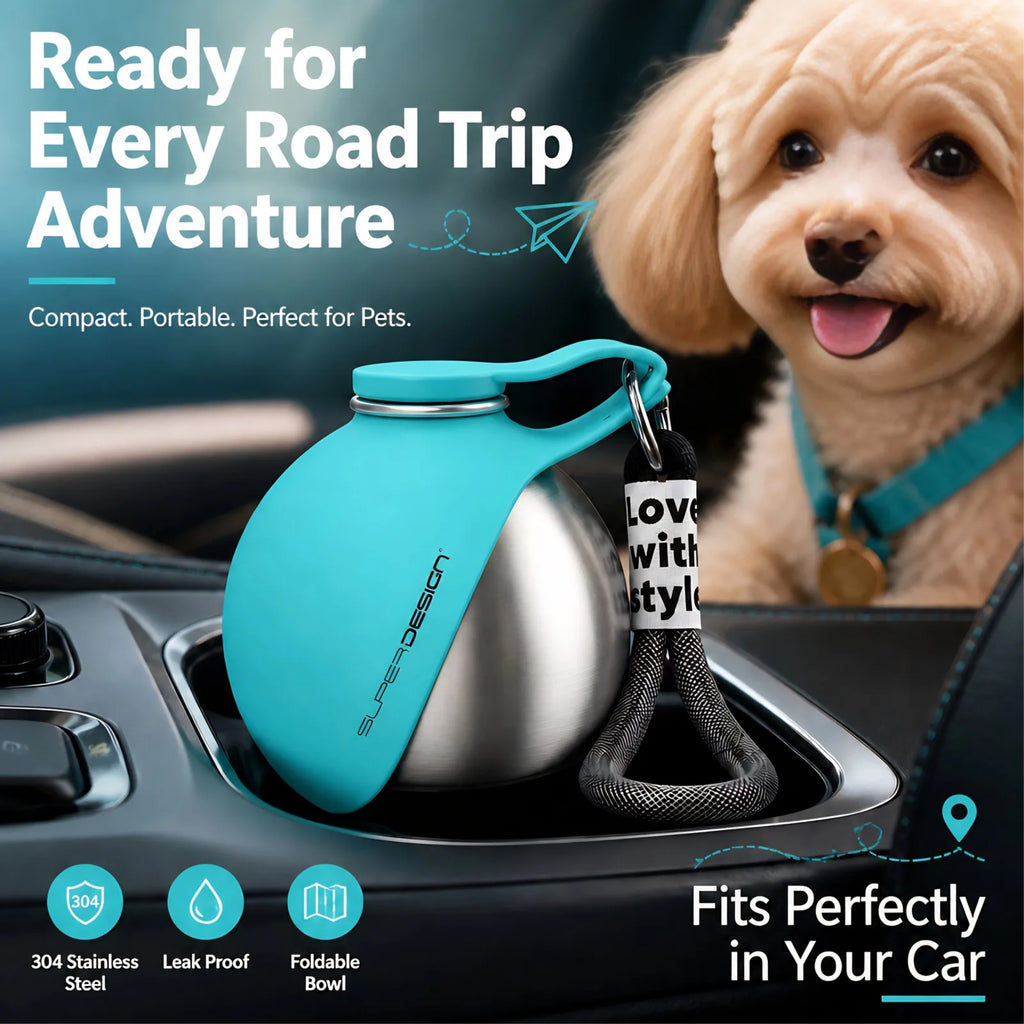 1Pc Portable 285Ml Pet Water Bottle Stainless Steel Water Bottle with Silicone Bowl Outdoor Travel Gift for Dog Cat Pet Lovers