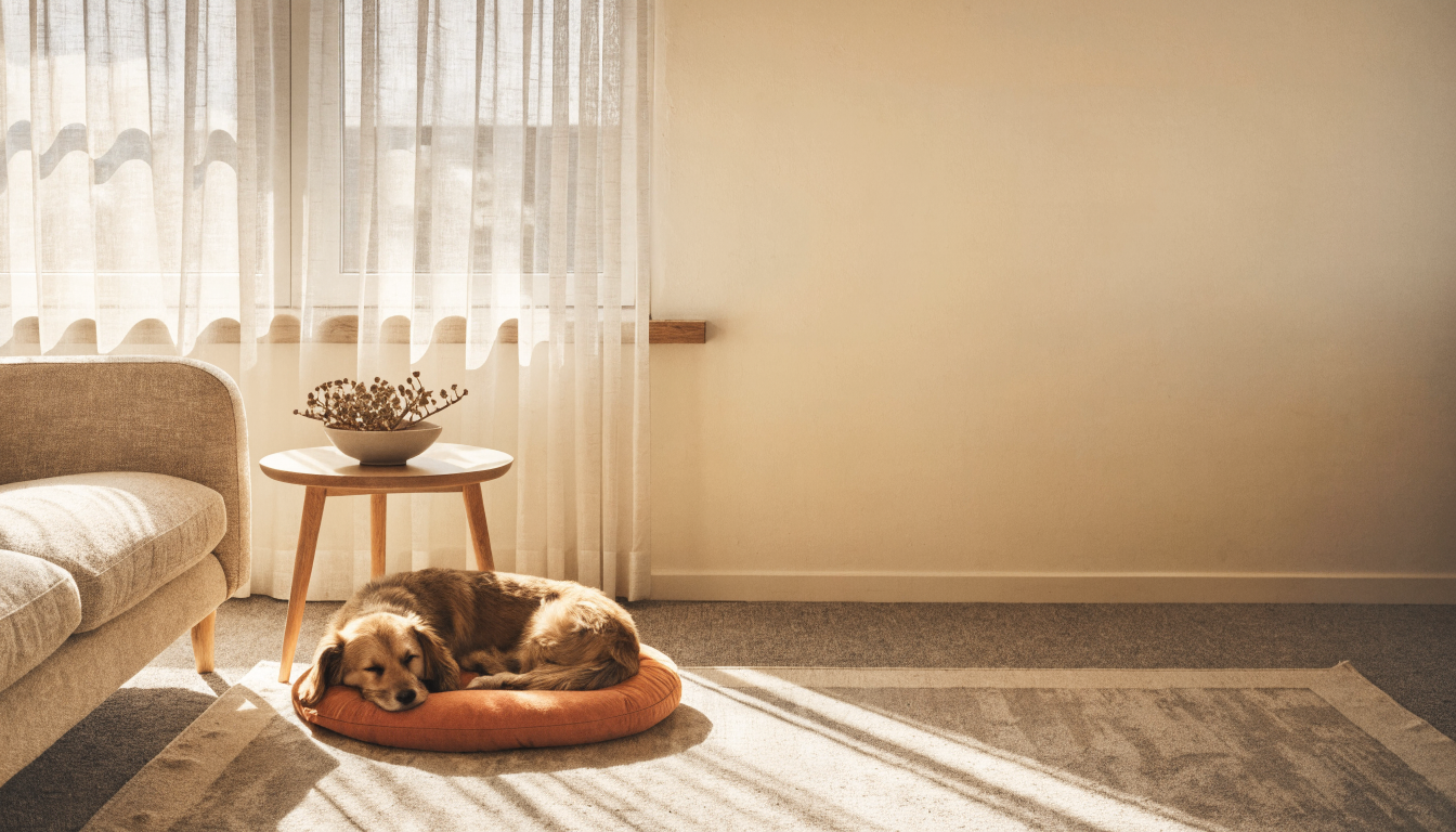 Calm dog resting in a warm home