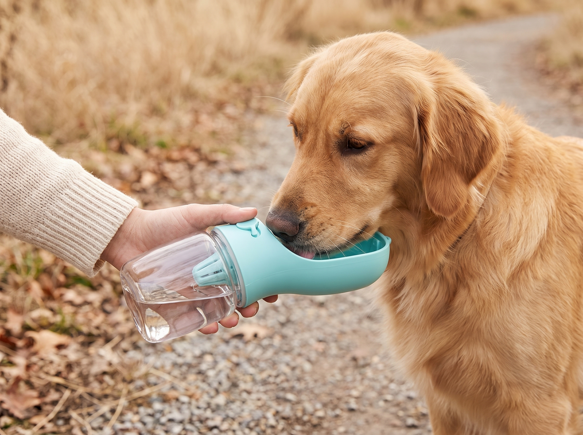 Water and food, in one hand.