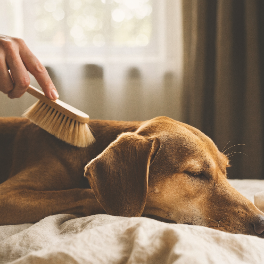 Dog being groomed